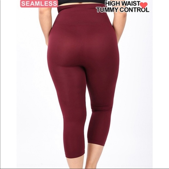 Burgundy Seamless High Waist Capri Leggings - Picture 3 of 3